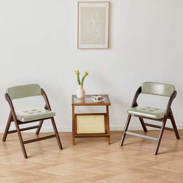 Wooden Folding Chairs Set of 2, Folding Chairs with Padded Seats, 31" Stackable Folding Dining Chairs, Folding Extra Chair for Banquet Room, Bedroom, Party Chairs, Walnut Khaki - Image 9
