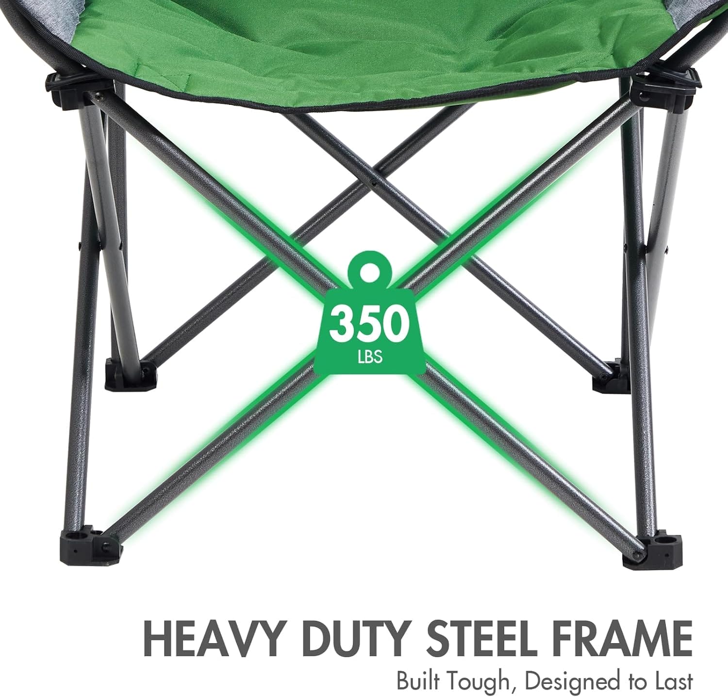 PORTAL 32In Extra Wide Camping Chair for Adults, Oversized Folding Chair with Cup Holder & Carry Bag, Heavy-Duty Outdoor Chair Supports 350 lbs, Portable for Camping, Lawn, Patio – Green (2-Pack) - Image 7