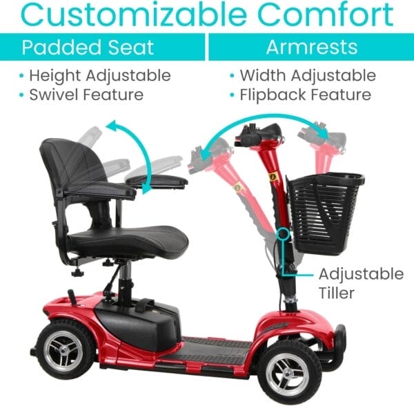 Vive 4 Wheel Mobility Scooter - Electric Powered Wheelchair Device - Compact Heavy Duty Mobile for Travel, Adults, Elderly - Long Range Power Extended Battery with Charger & Basket (FSA/HSA Eligible) - Image 7