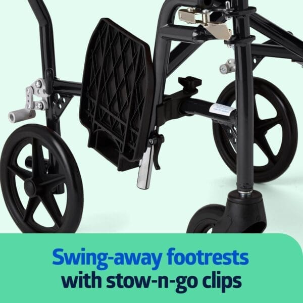 Medline Ultra Lightweight Transport Wheelchair for Adults, Foldable, 19-Inch Seat Width, Black Frame, Black Upholstery - Image 5