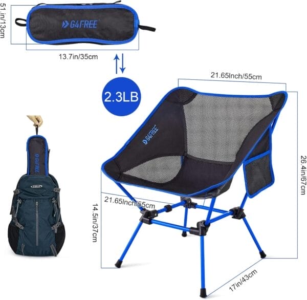 G4Free Folding Camping Chairs, Ultralight Compact Backpacking Folding Chairs Lawn Chairs Heavy Duty 330lbs with Side Pockets Packable for Outdoor Camp Travel Beach Picnic Gardening Travel Hiking - Image 3