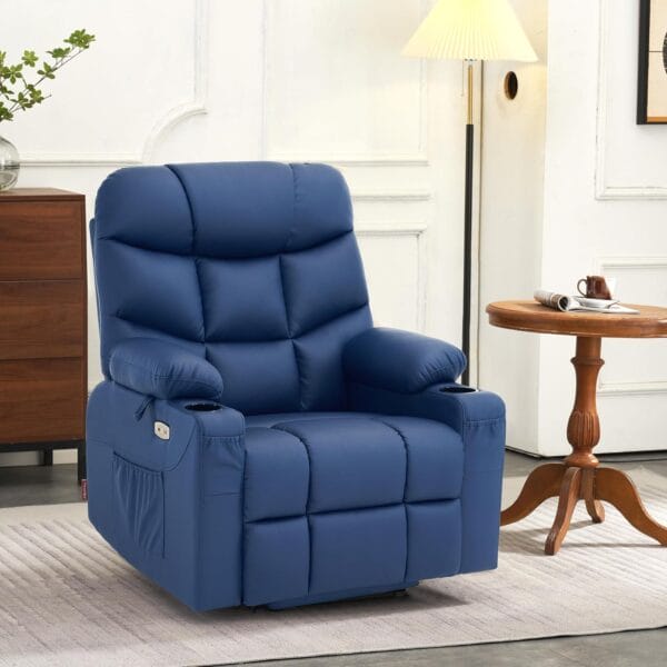 MCombo Power Lift Recliner Chair with Extended Footrest for Elderly People, Faux Leather 7287 (Navy Blue, Medium) - Image 2