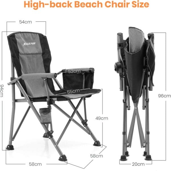 XGEAR Camping Chair Hard Arm High Back Lawn Chair Heavy Duty with Cup Holder, for Camp, Fishing, Hiking, Outdoor, Carry Bag Included - Image 3