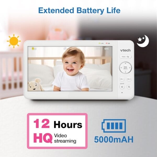 VTech [2025 Upgrade] Baby Monitor with 7" IPS Screen, Pan Tilt Zoom Camera, No WiFi Video Baby Monitor with Camera and Audio, Multi-Color Night Light, 2-Way Talk, Lullabies, Advanced HQ Max - Image 6