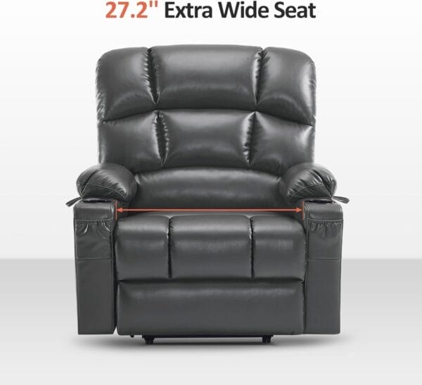 MCombo Oversized Dual Motor Power Lift Recliner Chair Sofa with Massage and Heat for Big Elderly People, Infinite Position, USB Ports, Faux Leather R7677 (Dark Grey, Medium-Oversize) - Image 6