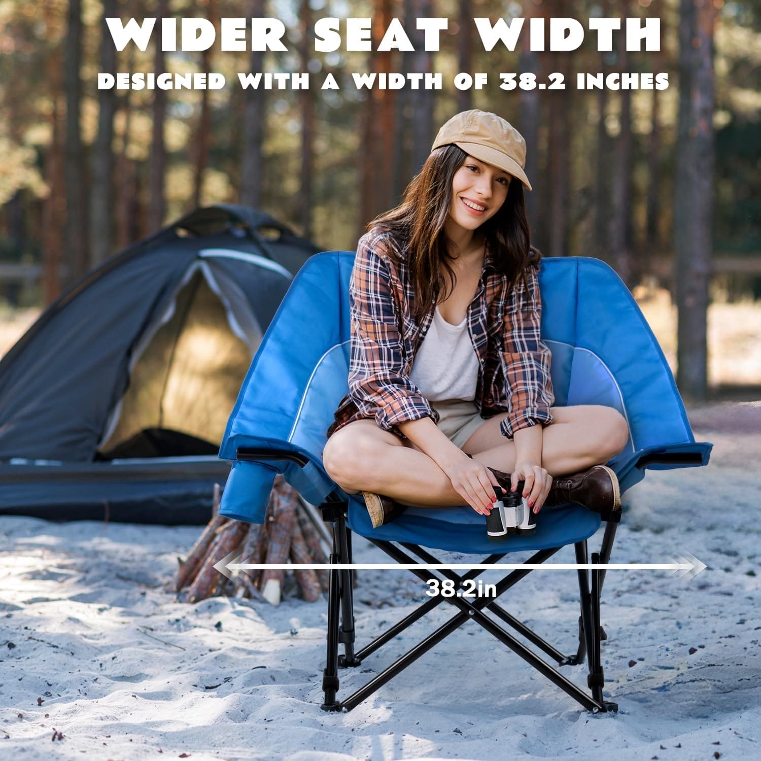 LEMBERI Oversized Heavy Duty Camping Chair for Adults,500lbs Comfortable Folding Lawn Chairs,Large Outdoor Portable Chair with Cup Holder,Side Pocket and Cooler Bag - Image 6