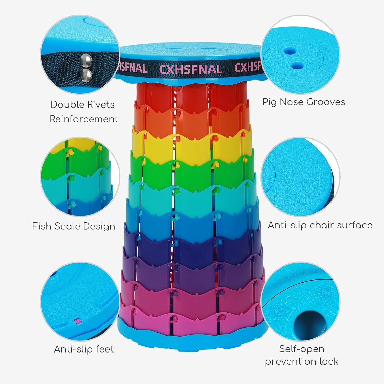 Upgraded Portable Camping Chairs Lightweight but Sturdy Load Capacity 400lbs Height Adjustable Beach Stool Compact Adults Seniors for Travel Fishing Hiking Gardening Hunting BBQ(Rainbow, Double pack) - Image 4