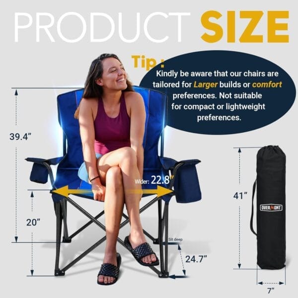 Overmont Oversized Folding Camping Chair - 450lbs Support with Padded Cushion Cooler Pockets - Heavy Duty Collapsible Chairs for Sports Garden Beach Fishing - Image 3