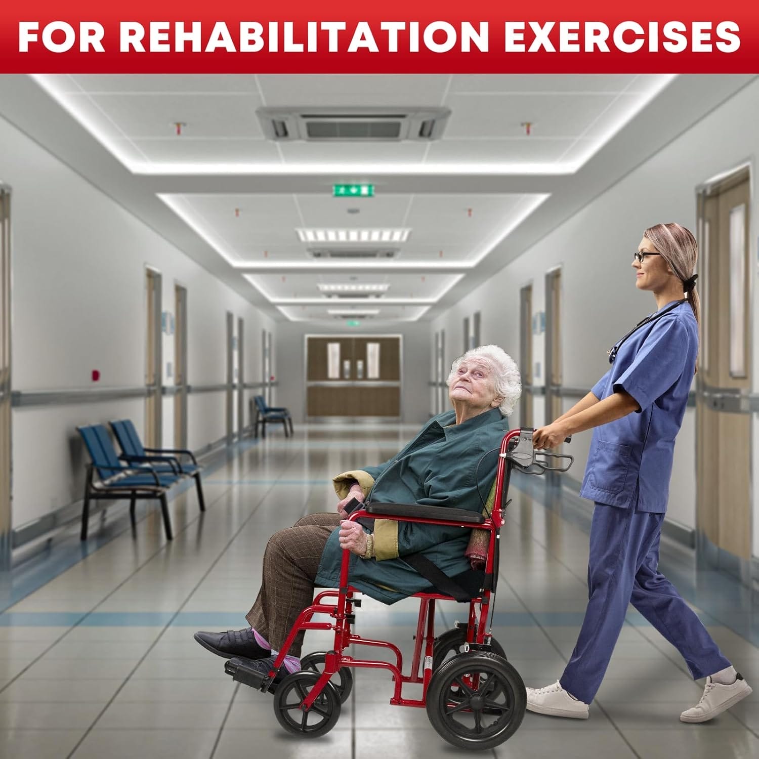 Wheelchairs for Adults, Transport Wheelchair with Gel Enhanced Seat Cushion, Handbrakes, 12" Universal Wheels, Lightweight Foldable Walkers for Seniors Adults (Red) - Image 9