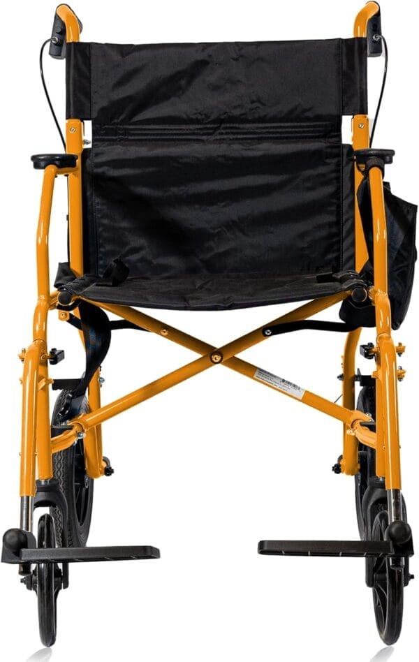 Platinum Health Hummingbird™ Ultra-Lightweight Foldable Transport Wheelchair, Handbrakes,12-Inch Rear Wheels, Extra-Wide Seat. Convenient Table-Length Padded Armrests. (Sunset Orange) - Image 2