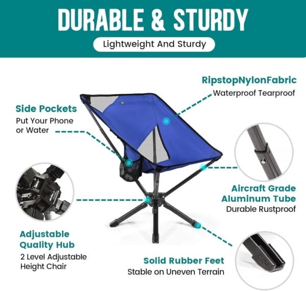 Adjustable Portable Camping Chair RiseLite Lightweight Compact Folding Chair for Adults, Collapsible Camp Chairs That Folds Up Small, Easy Carry for Travel, Outdoor, Sports, Backpacking, Hiking - Image 4