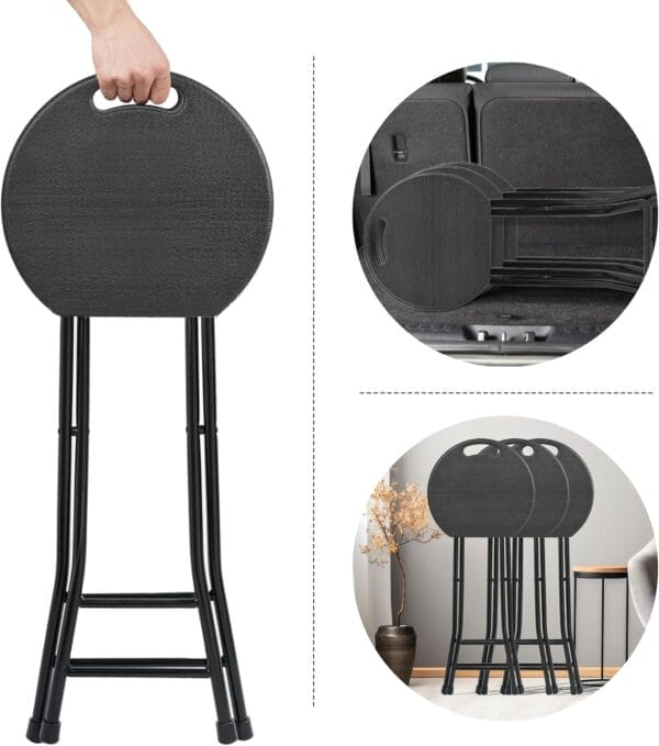 24-Inch Folding Stool with Handle, Folding Bar Stool with Non-Slip Feet,Folding Chair,Indoor and Outdoor Foldable Stool for Adults,600 lbs Capacity,Kitchen,Game Room(13"×11.5"×24") - Image 5