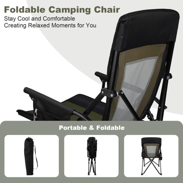 Portable Outdoor Folding Camping Hard Arm Chair Heavy Duty Camp Chair for Outside Activities, Black&Green - Image 3