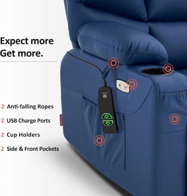 MCombo Power Lift Recliner Chair with Extended Footrest for Elderly People, Faux Leather 7287 (Navy Blue, Medium) - Image 6
