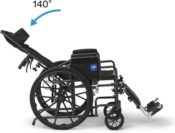 Medline Reclining Wheelchair, Desk-Length Arms and Elevating Leg Rests, 20" x 18" Seat (W x D) - Image 3