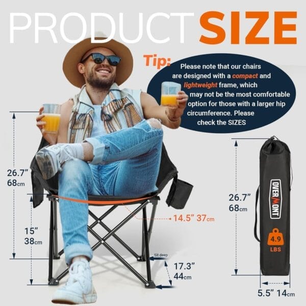 Overmont Pre-Assembled Portable Folding Camping Chair - Lightweight Camp Chair with Side Pocket, Foldable Chair for Outdoor Hiking Beach Travel with Carrying Bag, Supports up to 300LBs 2 pcs - Image 2