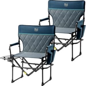 TIMBER RIDGE Heavy Duty Camping Chair with Compact Size, Portable Directors Chair with Side Table and Pocket for Camping, Lawn, Sports and Fishing, Supports Up to 400lbs, Navy 2 Pack