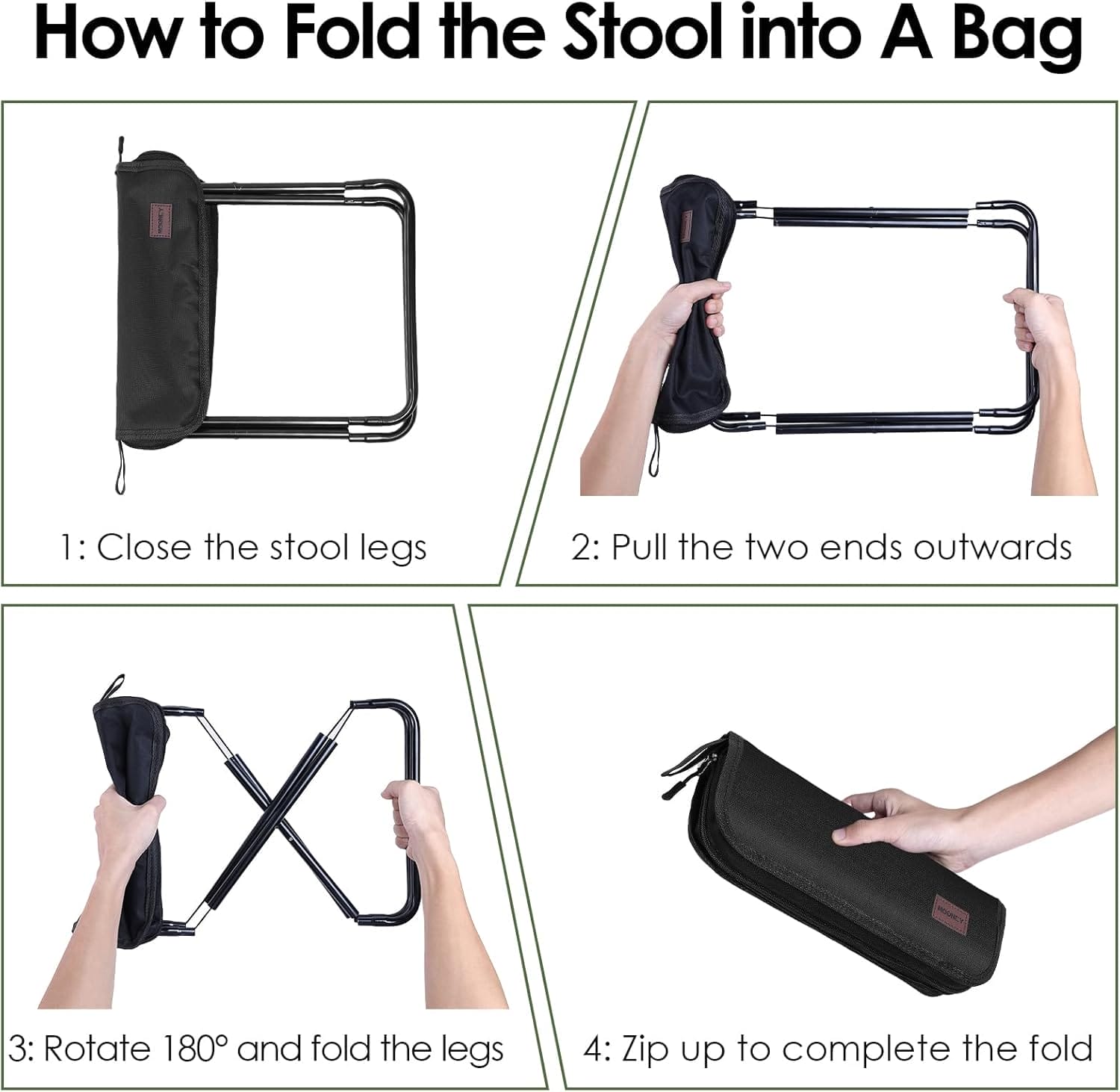 Portable Stool, 13 Inch Small Folding Stool for Adults, Ultralight Black Camping Stools for Hiking and Fishing, Hold Up to 265 LBS - Image 7