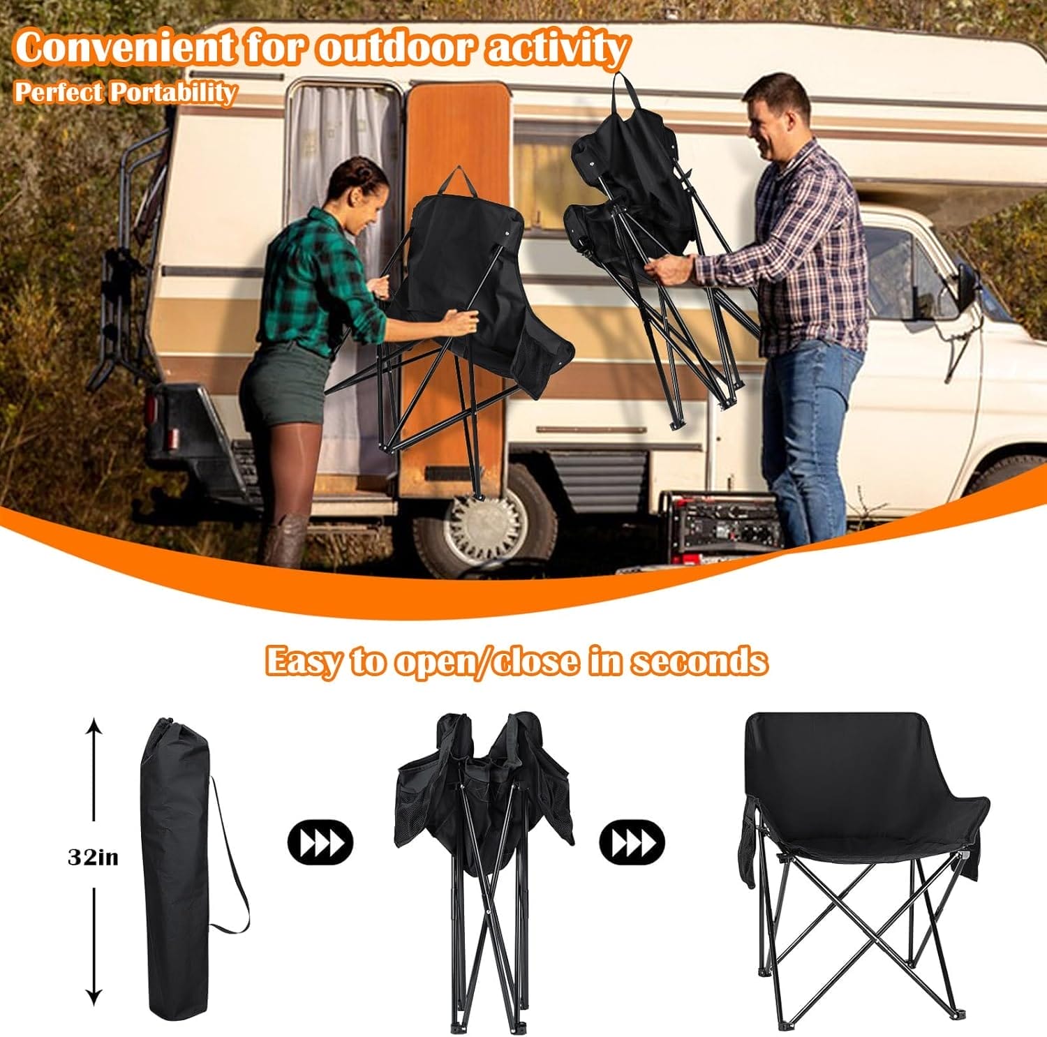 HaSteeL Folding Camping Chair, Portable Foldable Camp Chair for Adults, Comfortable 600D Oxford Fabric Collapsible Lawn Chairs for Indoor Outdoor Beach, 250lbs Weight Capacity, Storage Bag, Black - Image 5