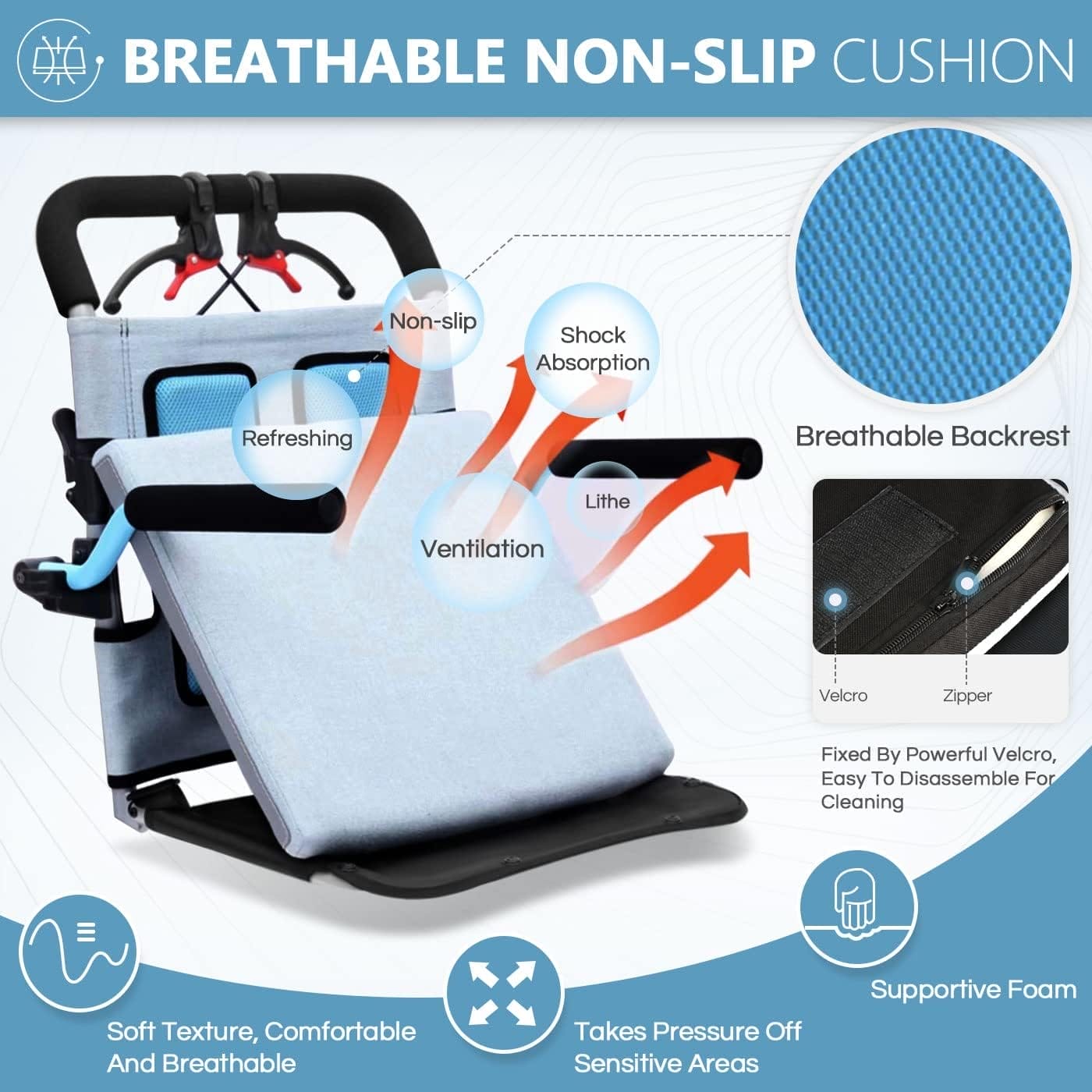 Super Lightweight (Only 19lbs) Portable Transport Travel Wheelchair, Folding Transit Wheelchairs for Adults and Seniors Support 220lbs, Lightweight Aluminum Wheelchair for Elderly Blue - Image 7