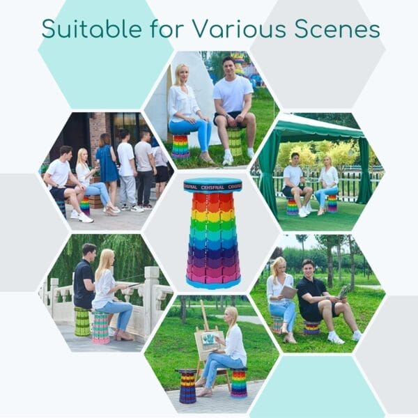 Upgraded Portable Camping Chairs Lightweight but Sturdy Load Capacity 400lbs Height Adjustable Beach Stool Compact Adults Seniors for Travel Fishing Hiking Gardening Hunting BBQ(Rainbow, Double pack) - Image 7