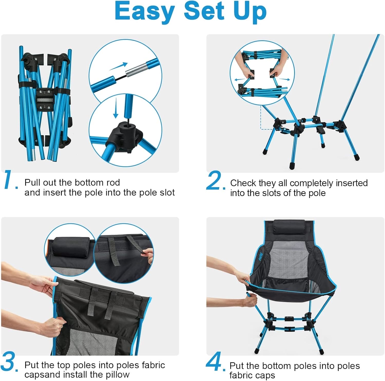 G4Free Folding Camp Chair High Back Lightweight Camping Chair with Removable Pillow, Side Pocket & Carry Bag, Compact & Heavy Duty 385lbs for Outdoor Hiking Backpacking Beach Picnic Travel - Image 4