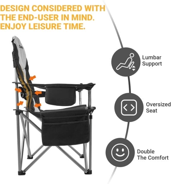 KingCamp Folding Portable Camping Chairs Oversized Padded Quad Arm Chair with Cooler Bag, Cup Holder and Side Pocket, Heavy Duty Supports 300 lbs for Outdoor, Lawn, Fishing, Sports - Image 4