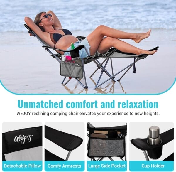 #WEJOY 2-in-1 Reclining Camping Chair with Footrest for Adults Folding Lounge Chair with Adjustable Backrest Lightweight Camping Chairs Heavy Duty Camp Chairs for Outdoor - Image 5