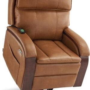 MCombo Power Lift Recliner Chair Sofa with Massage and Heat, Adjustable Headrest for Elderly People, Solid Wood Armrest, USB Ports, Side Pockets, Faux Leather 7917 (Tawny, Medium)