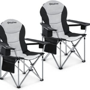 KingCamp Folding Portable Camping Chairs Oversized Padded Quad Arm Chair with Cooler Bag, Cup Holder and Side Pocket, Heavy Duty Supports 300 lbs for Outdoor, Lawn, Fishing, Sports