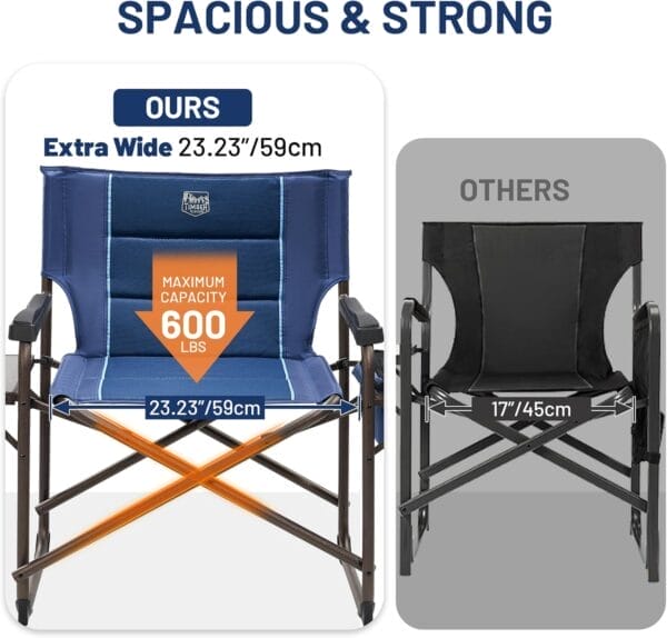 TIMBER RIDGE XXL Oversized Directors Chair 600lbs - Heavy Duty Camping Chair with Cooler Bag & Table, Portable Folding Chair with Wide Seat for Tailgating, Patio, Outdoor - Blue - Image 6