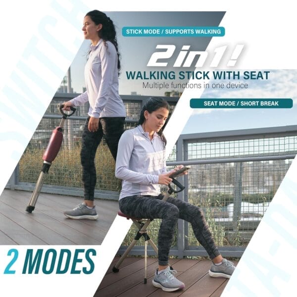 STEP2GOLD Ta-Da Chair Series 2 PRO, Portable Trekking Hiking Pole, Folding Walking Stick with Seat, Walking Cane with Chair, Foldable Chair, Lightweight Aluminum, Easy Carry and Storage, Anti-Slip - Image 5