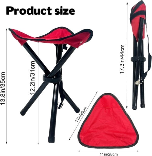 Travel Folding Camping Stool, Use Height 14.6" and Maximum Weight 300 lbs Outdoor Portable Tripod Seat Fishing Chair Seat for Camping Fishing Hiking Gardening and Beach Garden Painting (Red) - Image 3