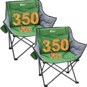PORTAL 32In Extra Wide Camping Chair for Adults, Oversized Folding Chair with Cup Holder & Carry Bag, Heavy-Duty Outdoor Chair Supports 350 lbs, Portable for Camping, Lawn, Patio – Green (2-Pack)