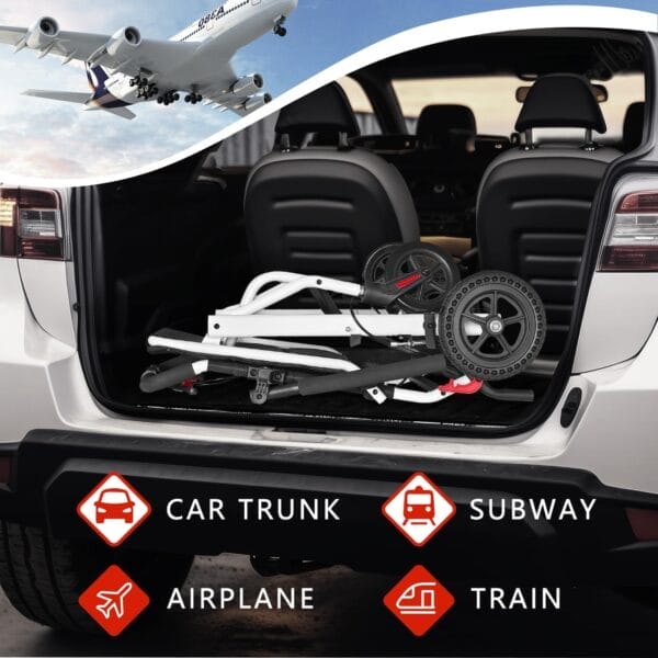 Ultra-Lightweight Portable Transport Wheelchair Foldable Travel Wheelchair Lightweight Foldable with Handbrake for Adults and Seniors（White） - Image 5