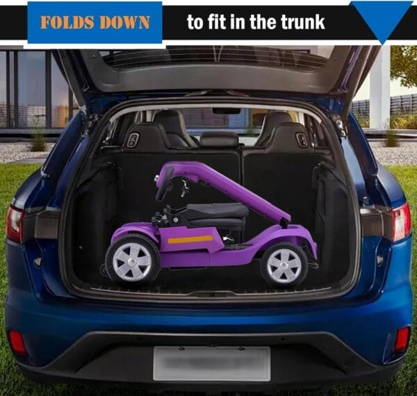 Foldable Mobility Scooter for Adults & Senior, 4 Wheels Powered Device for Travel, Lightweight and Portable, with LED Strip Light, Storage Bag, Charger Included, No Assemble Required (Purple) - Image 7