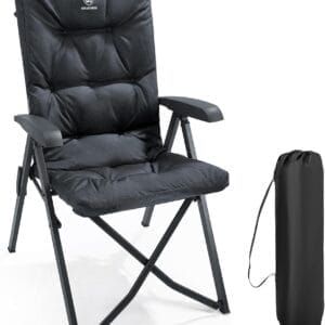 EVER ADVANCED Folding Camping Recliner Chair Fully Padded with Adjustable High Back Support Portable for Adults Patio Reclining Chair, Black