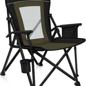 Portable Outdoor Folding Camping Hard Arm Chair Heavy Duty Camp Chair for Outside Activities, Black&Green