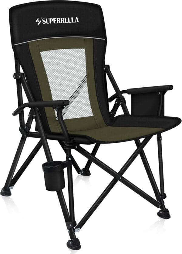 Portable Outdoor Folding Camping Hard Arm Chair Heavy Duty Camp Chair for Outside Activities, Black&Green