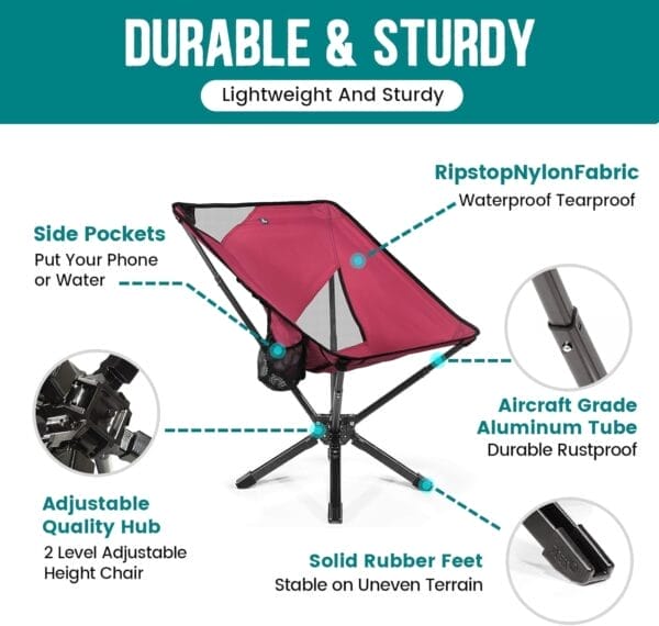 Adjustable Portable Camping Chair RiseLite Lightweight Compact Folding Chair for Adults, Collapsible Camp Chairs That Folds Up Small, Easy Carry for Travel, Outdoor, Sports, Backpacking, Hiking - Image 7