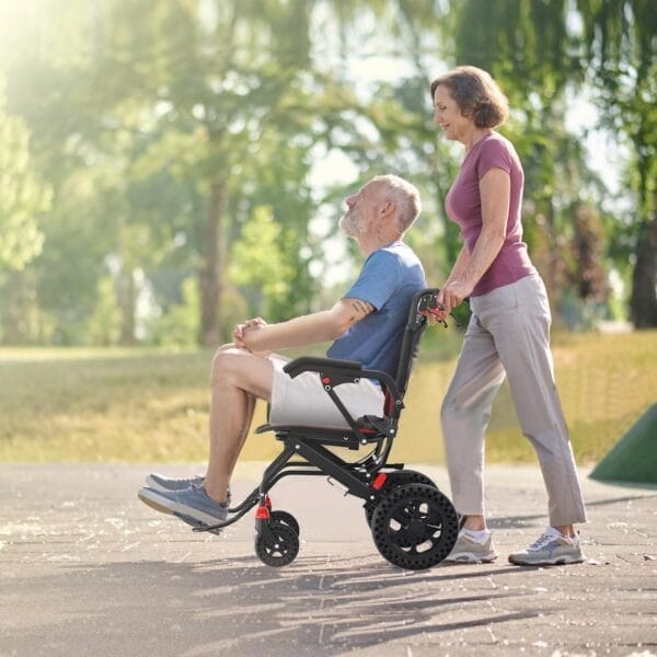 18”W x 18”D Seat Wheelchairs for Adults Transport Chair Lightweight Foldable with Telescopic Handle, Portable Folding Travel Wheel Chairs for Seniors，21.4 lbs，12” Rear Wheel - Image 3