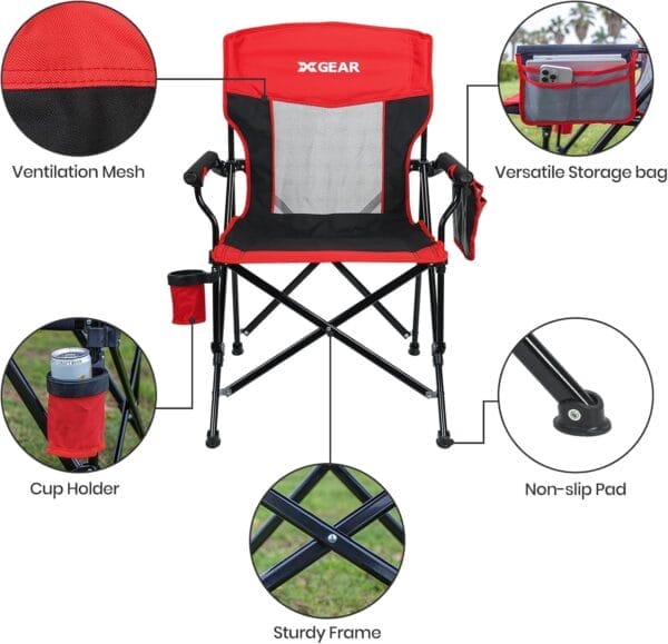 Camping Chair for Adults 350 LBS Support Camp Chair 2PCS with Breathable Mesh Back Fabric with Arm Rest Cup Holder and Portable Carrying Bag - Image 3