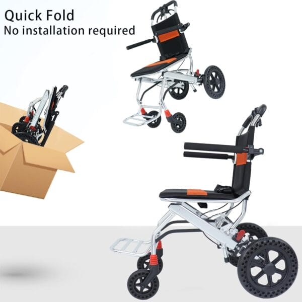 Portable Folding Wheelchair, Travel with handbrake, Ultra-Light Wheelchair for The Elderly and Children (with Bag) (12 inch PU Rear Wheel) - Image 7