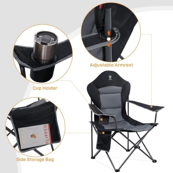 EVER ADVANCED Folding Camping Chair for Outside with High Back Padded Oversized Lawn Chairs Folding Lightweight Sturdy Steel Portable Outdoor Camp Chair for Adults - Image 6