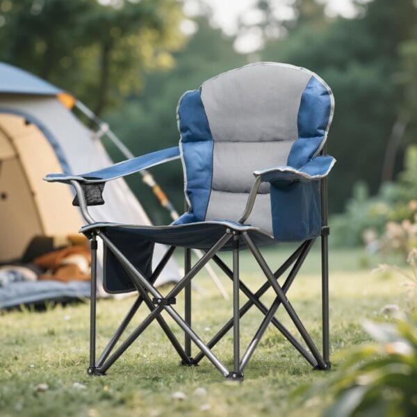 Sweetcrispy Camping Folding Chair, Heavy Duty Support - Foldable Padded Seat with Side Pockets, Cup Holder & Insulated Cooler Bag for Camping, Beach, Fishing, Outdoor Events, Bluegrey - Image 8