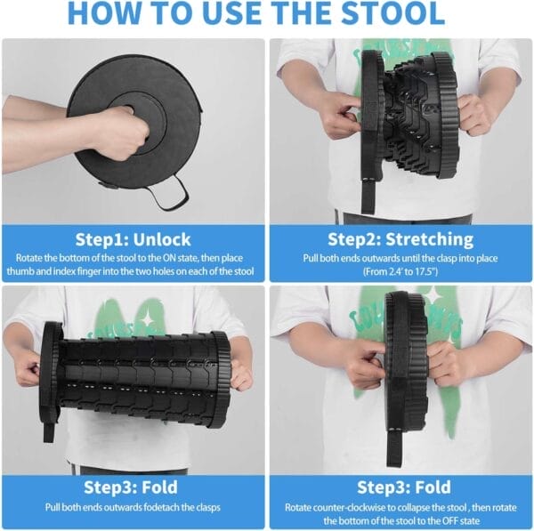Collapsible Telescoping Portable Stool for Adults, Camping Stools, Upgraded Collapsible Folding Seats with Load Capacity 550lbs, Black - Image 4