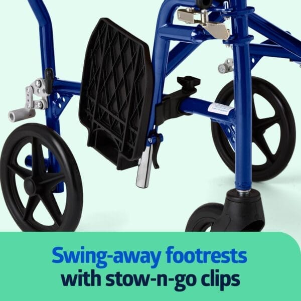 Medline Ultra Lightweight Transport Wheelchair for Adults, Foldable, 19-Inch Seat Width, Blue Frame, Black Upholstery - Image 5