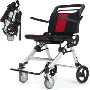 Ambliss Lightweight Folding Transport Wheelchair for Adults - Portable, Compact, and Easy-to-Use Travel Wheelchair, up to 300 lbs (Silver)