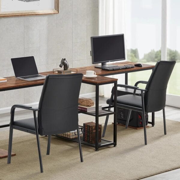 8 Pack Office Guest Reception Chair 600 lbs Capacity Leather Conference Room Chairs with Padded Armrests No Wheels Desk Chair Black - Image 2