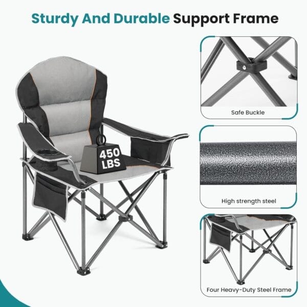 OLIXIS Heavy Duty Camping Chairs 450lbs Capacity Portable Folding Chair with Cup Holder and Cooler Bag,Sturdy Steel Frame Outdoor Chair for Backyard,Beach,Fishing - Image 4